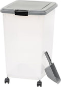 Amazon Basics Airtight Pet Food Storage Container with Scoop, BPA Free, Removable Wheels, 69 QT, Gray
