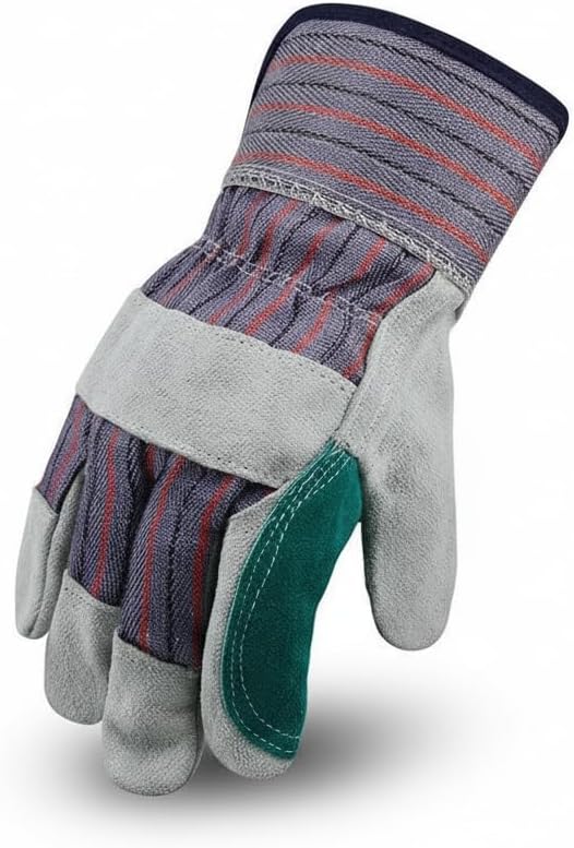 Giorgino Cow Split Leather Work Gloves Double Palm Pack of 5 for Men & Women, Gardening Gloves with Reinforced Fingertips, Knuckle Guard & Safety Cuff