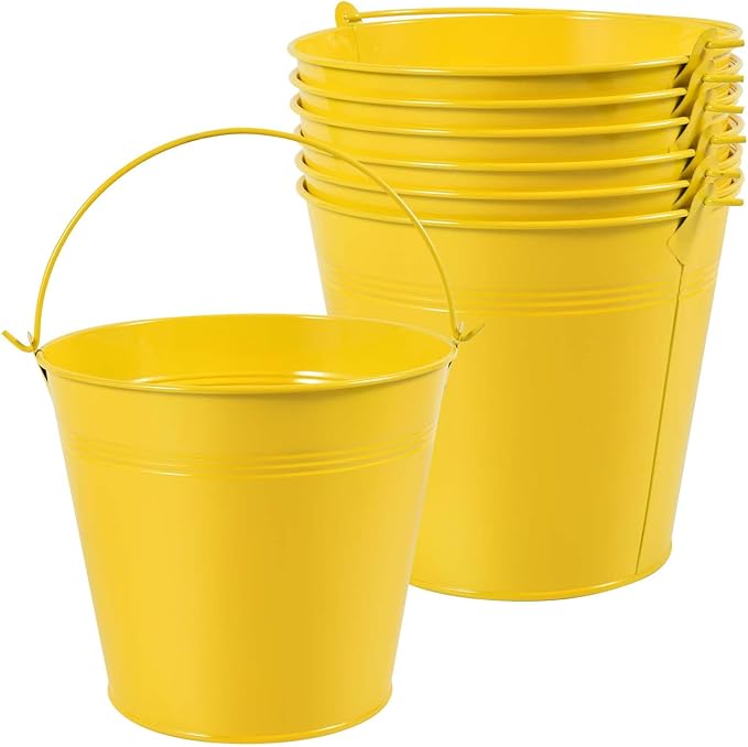 OBTANIM 7 Pack Yellow Metal Buckets with Handle Galvanized Ice Pails for Plants, Succulents, Party Favors Organizing, Rustic Home Decor or Classrooms Pencil Storage (7.1 x 5.2 inch)