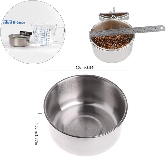 PINVNBY Parrot Feeding Cups Birds Food Dish Stainless Steel Parrot Feeders Water Cage Bowls with Clamp Holder for Cockatiel Conure Budgies Parakeet Parrot Macaw Small Animal Chinchilla Pack of 2