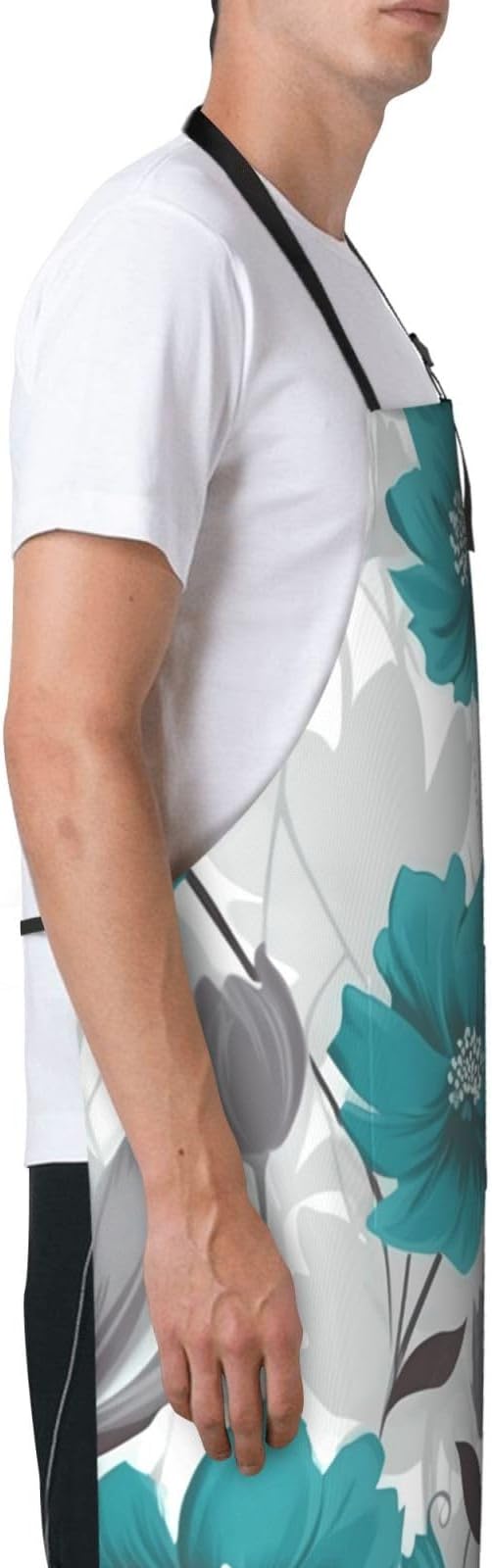 Aprons for Women with Pockets Waterproof Apron Adjustable Bib Turquoise Blue Gold Marble Apron Chef Apron
