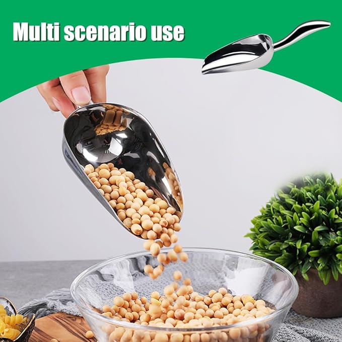 Ice Scoop for Freezer Stainless Steel Ice Flour Utility Scooper for Ice Maker Kitchen Bar Party Wedding, Heavy Duty, Dishwasher Safe 6 OZ Utility Flour Scoop (Curled Handle-2pcs)
