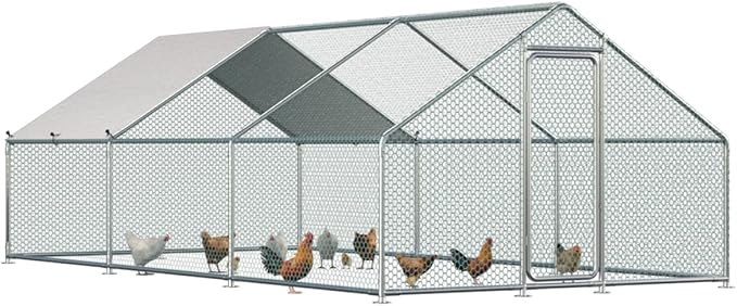 Esright Extra Large Metal Chicken Coop Run for Yard with Cover, 19.5x10x6.4 FT Walk-in Chicken Pen for Outdoor, Backyard, and Farm, Hen Cage House Suitable for 15-20 Chickens, Spire Roof