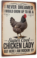 Cool Chicken Lady Sign – Funny Farmhouse Wall Decor, Vintage Metal Chicken Sign With Rustic Distressed Finish 8x12