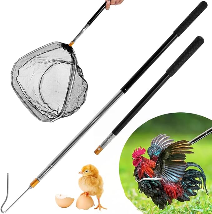 Telescopic Chicken Catcher Leg Hook， 58.5 Inch Chicken Net Catcher with Non Slip Rubber Handle, Can Withstand 3.5 lbs Chicken,Farm Tools for Poultry Chicken Turkeys Geese Ducks