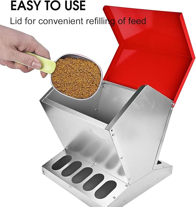 shengyi 11.5-55lbs Galvanized Chicken Feeder - Rat Proof Poultry Feeder with Lid Weatherproof Outdoor Coop Food Dispenser (25lbs 11.75x11.75x15.75in)
