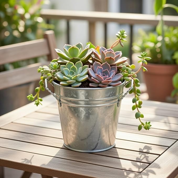 Hosley 3 Pack of Galvanized Planters 5" Dia x 4.5" H Durable Metal Plant Pots for Floral Arrangements Indoor and Outdoor Gardening with Vintage-Inspired Charm Rustic