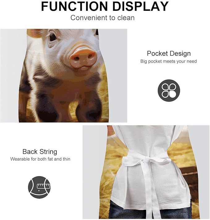 Adult Cute Farm Animal Apron Waterproof Apron with Large Pocket Adjustable Neck Strap Kitchen Bib Work Aprons Long Ties Cooking Baking Gardening Painting for Women Men