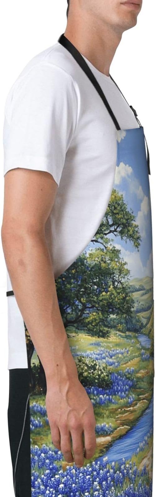 Kitchen Aprons for Men Women Waterproof Apron with 2 Pockets Skis on mountain Apron Adjustable Bib Aprons
