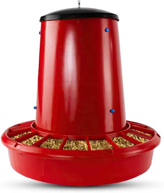 Stromberg's 50 lb Capacity Hanging Feed Saver Feeder, Large Capacity Durable Feeder with Feed Saver Grill, Perfect for Poultry, Durable Polypropylene Plastic, 22" W x 24" H, Trough 4.5" High