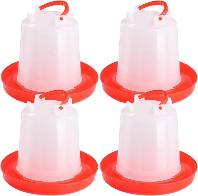 4 Pcs Chick Waterers, 2.5 L Poultry Water Feeders, Poultry Drinkers with Handle, Heavy-Duty Plastic Poultry Water Containers for Chickens, Turkeys, Ducks and More