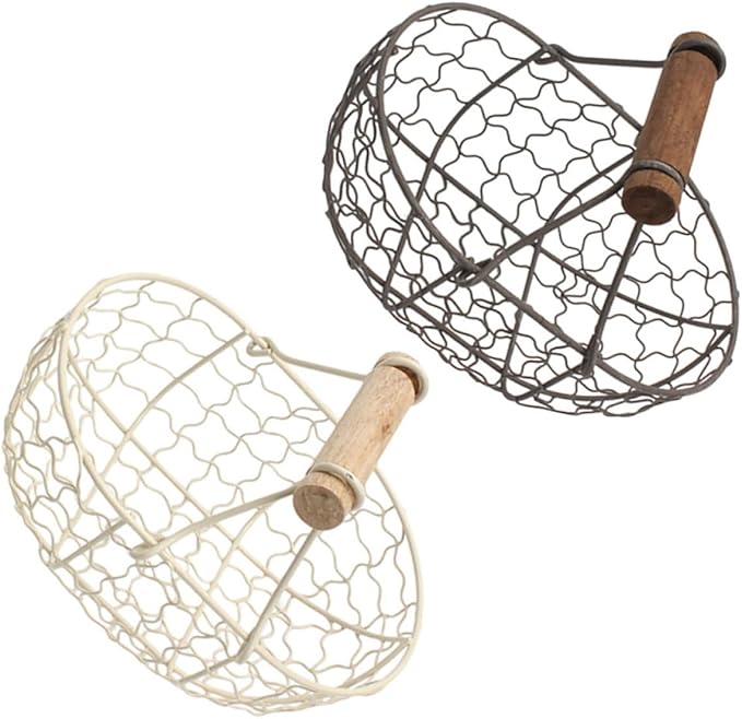 DOITOOL 2pcs Decorative Wire Storage Baskets with Wooden Handles Vintage-style Egg and Fruit Organizer for Kitchen Countertop and Dining Table Compact and Practical Snack Containers