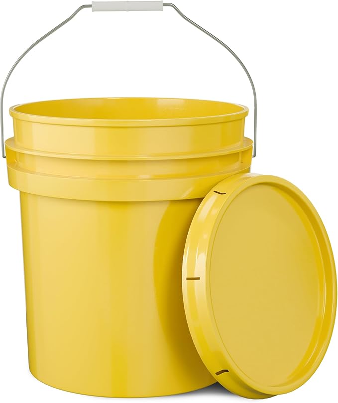 5-Gallon Yellow Bucket Pail Container with Lid | Metal Handles with Plastic Grip for Easy Carrying | Multi-Use | Easy Stack and Store | Heavy-Duty Extra Durable | Food Grade | BPA Free - 1 Pack