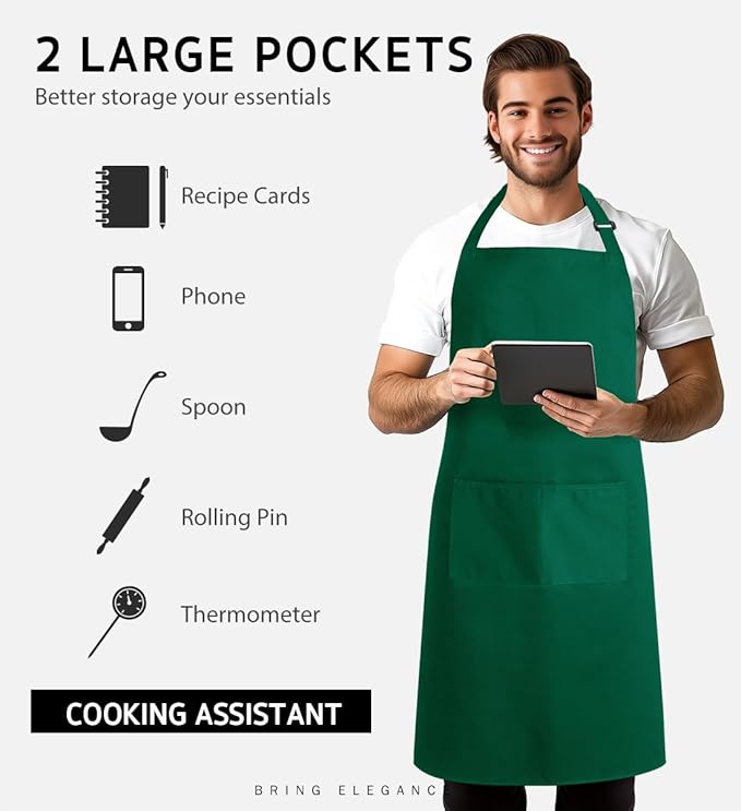 Syntus Adjustable Bib Apron with 2 Pockets Cooking Kitchen Aprons for Women Men Chef