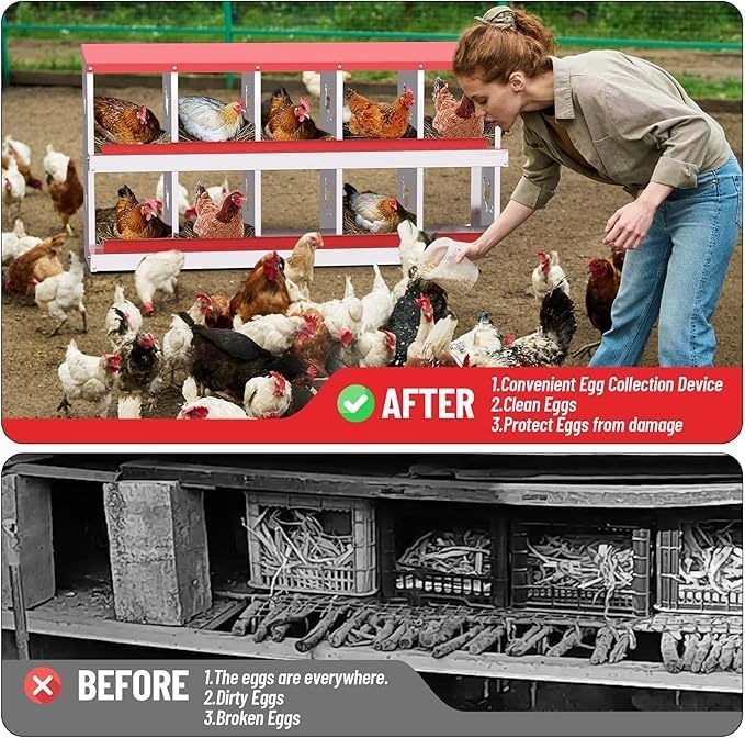 Chicken Nest Box, 10-Compartment Egg-Laying Box, Metal Hen House, Convenient for Collecting Eggs - Ventilated Poultry House Equipment - Suitable for Hens, Ducks Red,Without Stand