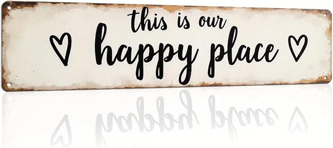 This is Our Happy Place Metal Tin Sign Farmhouse Style Wall Decor for Living Room Bedroom Kitchen Entryway Farmhouse Decor 4x16 Inch