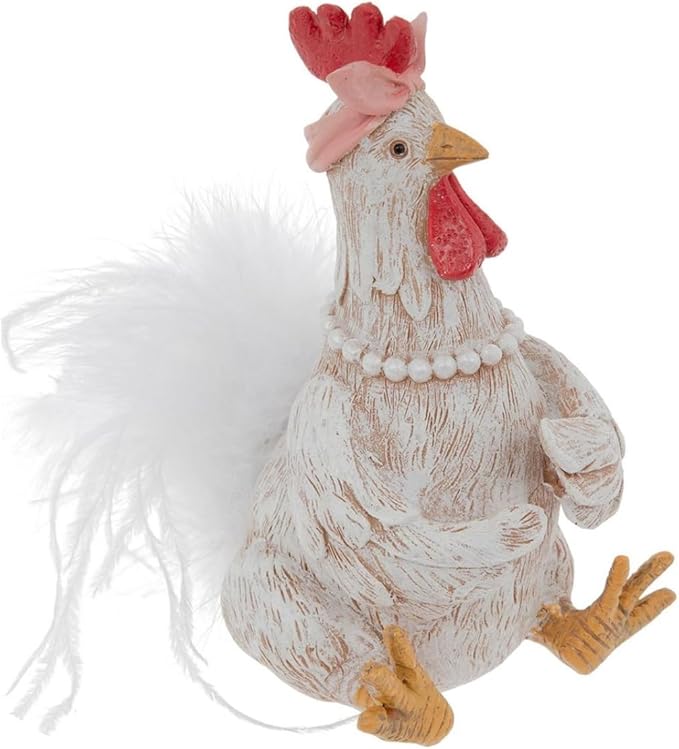 Hobby Lobby Farm Animal Kitchen Figurines, Farmyard Friends, Home Kitchen Coffee Bar Office Decor (Rooster with Pearls)