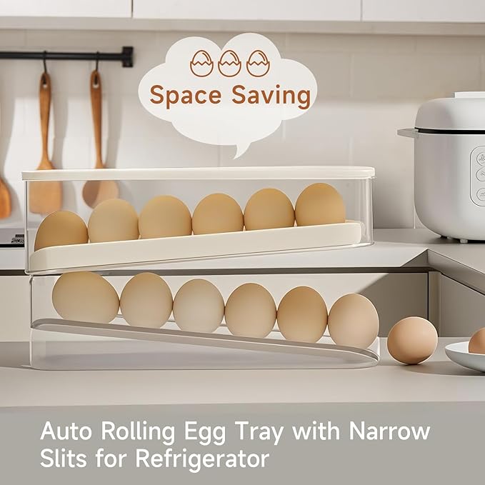 Rolling Egg Holder for Fridge, Egg Dispenser for Refrigerator, Automatic Rolling Storage Container for Countertop, Kitchen & Outdoor Use (3.35"x3.74"x11.02") 1 Pack