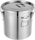 DYNAMI 5.5Gal 304 Stainless Steel Airtight Container with Lid and Locking Clamp,17-38Lbs Metal Bucket Stainless Steel Drum Large Canister for Kitchen,Dog Food/Bird Seed/Coffee Storage Container(21L)