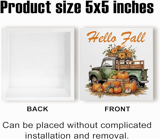 Fall Decorations for Home Farmhouse Office Bedroom Kitchen, Pumpkins Truck Decor, Hello Fall Sign, Autumn Decor Wood 2401