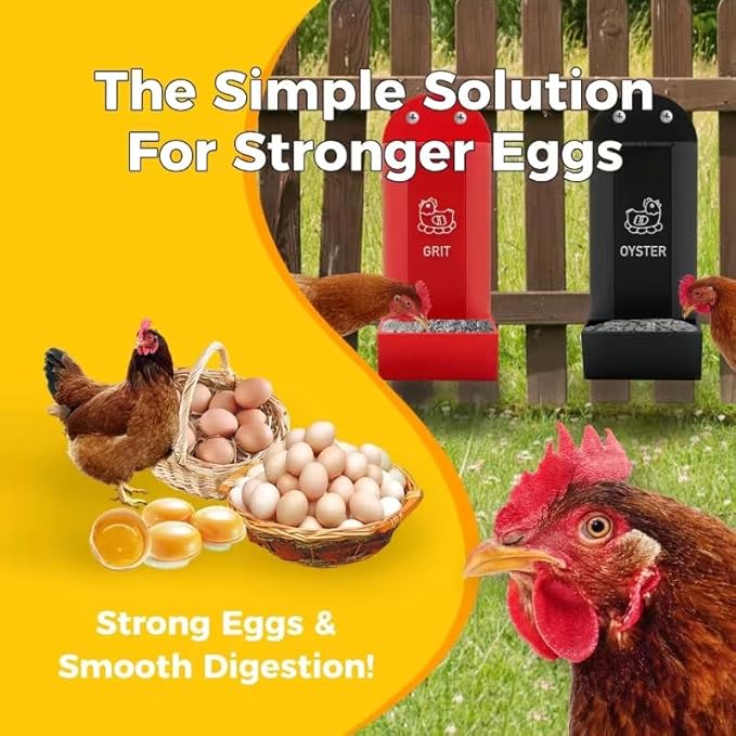 Chicken Oyster Shell and Grit Feeder, Gonoce Upgraded Automatic Hanging Chicken Feeder, Coop Accessories (Red&Black, Large)