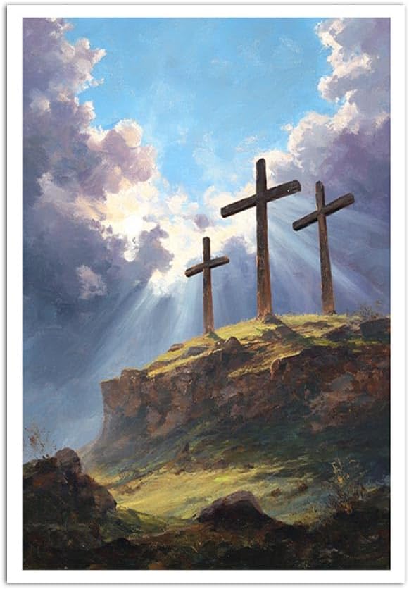 MNFGMH Easter Poster Cross Religious Spring Easter Wall Art Christian Decor Easter Canvas Picture Office Living Room Decorations Canvas Roll 16x24 inch