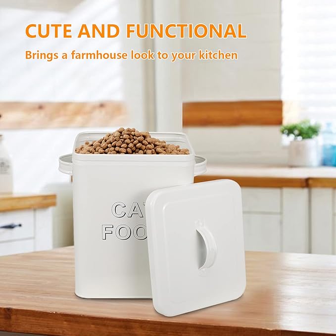 Cat Food Storage Container Farmhouse Pet Food Storage Containers with Lid and Scoop, Perfect Vintage Durable Canister Treats Tin for Kitchen Countertop, Shelf, Great Gift for Pet Owners - Cat Food