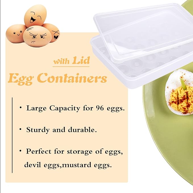 96 Egg Holders for Refrigerator,4 Set Clear Deviled Egg Tray with Lid,Plastic Egg Storage Container,Egg Organizer for Protect and Keep Fresh,24 Egg Tray x 4 Pack