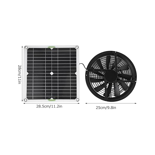 Solar Powered Fan, 100W Solar Panel and 10in Round Ventilation Case Exhaust Fan for Small Chicken Coops, Greenhouses, Pet Houses, Window Exhaust