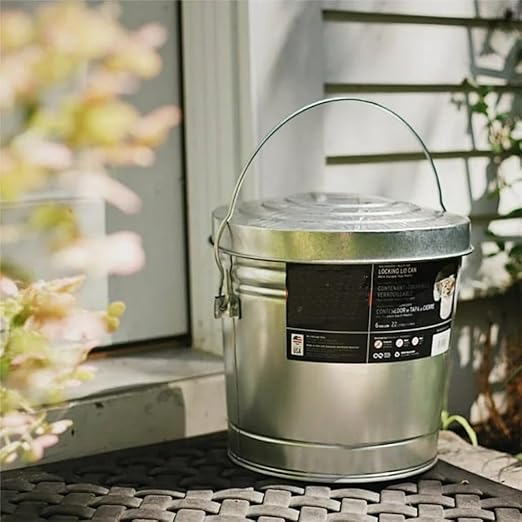 6-Gallon Galvanized Steel Storage Can with Locking Lid, Airtight Metal Container for Pet Food, Bird Seed & Charcoal, Outdoor Weather-Resistant Design
