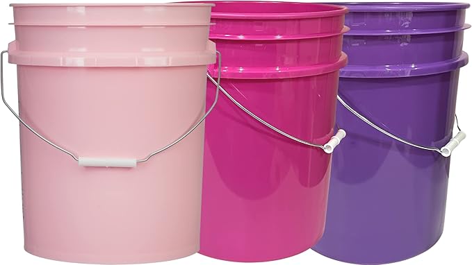 House Naturals 5 Gallon Food Grade Plastic Bucket, 3 Colors, BPA Free, Made in USA (Pack of 3) Buckets only, no lids