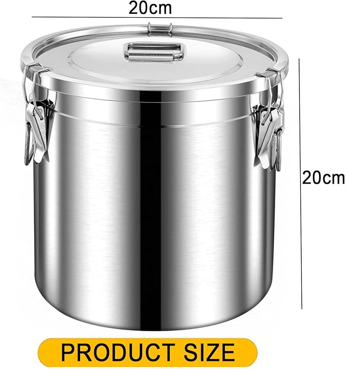Stainless Steel Dog Food Storage Containers with Airtight Lid and Locking Clamp, 5-30L, Large Food Storage Container Metal Pet Food Bin for Dogs, Cats & Birds Seed