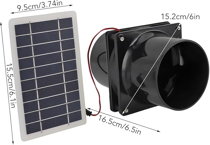 Solar Powered Exhaust Fan for Round Pipe, 10W 12V Solar Panel Ventilation Fan Kit for Outside, Greenhouse, Attics, Chicken Coop, Garage, Basement