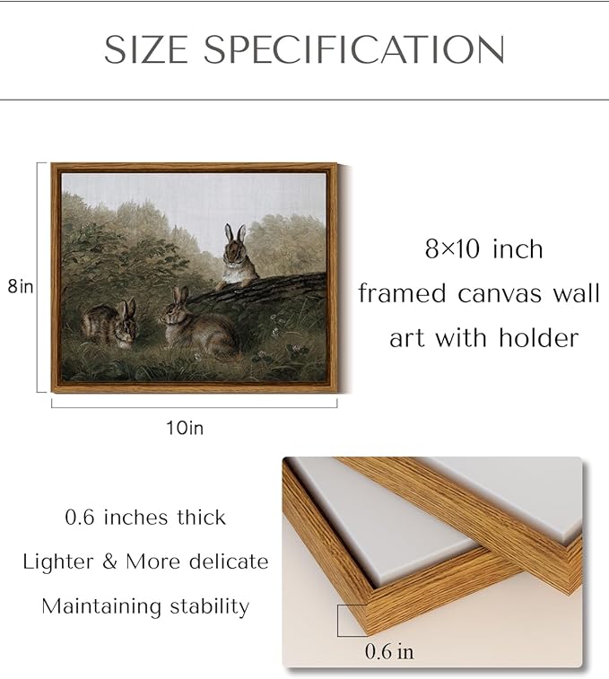 InSimSea Framed Canvas Wall Art Three Easter Rabbits with Vintage Wall Art Decor Animal Landscape Oil Painting Colorful Multicolor for Living Room, Bedroom, Office Wall Decor 8x10in