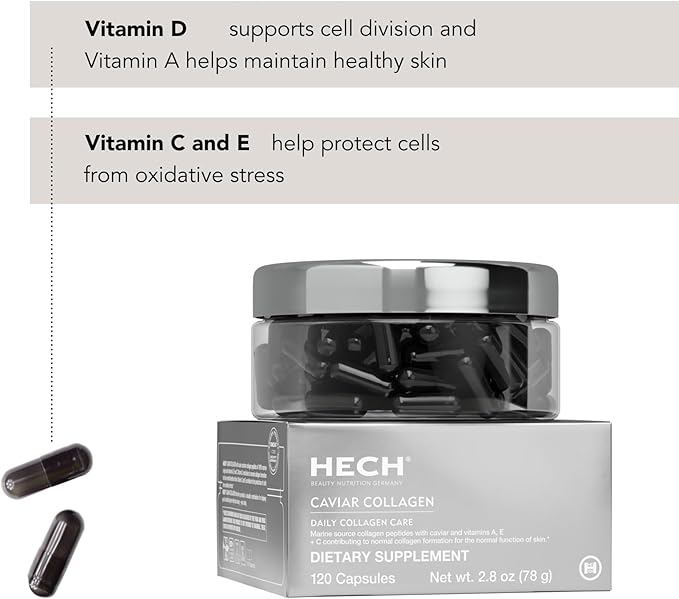 Caviar Collagen Capsules - Beauty Supplement with 2,000 mg Marine Collagen Peptides, Caviar Extract and Vitamin Complex