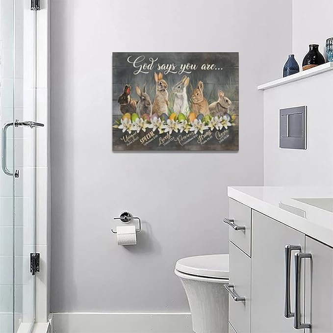 banonaty Easter Bunny Wall Art Rabbit Pictures Wall Decor God Says You Are Canvas Prints Modern Artwork Home Decoration For Kids Room Bathroom Bedroom Kitchen Office Framed 16''x12''