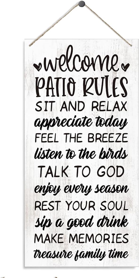 Welcome Patio Rules Sign, Family Sign, Home Patio Decoration, Decorative Wood Hanging Wood Plaque, Home Party Decor, Wall Decor Art, Family Party Decor Ornaments
