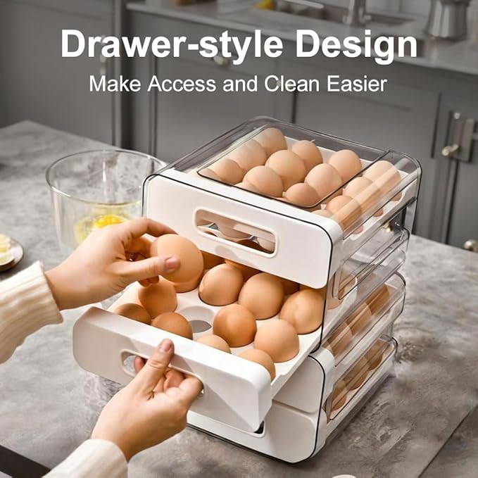 Koja 32-Egg, 2-Drawer Stackable Storage Container Holder for Refrigerator. Smooth Slide-out Drawers. BPA-free Kitchen Organizer, Space-Saving, Easy Access Design for Fridge. Durable and Leak-Proof