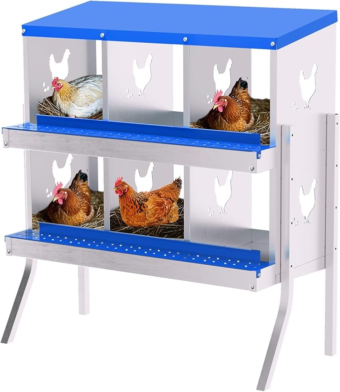 6-Panel Galvanized Steel Nesting Box for Chicken Coop - Removable Drop Tray & Ventilation - Easy Clean Laying Box for Hens, Ducks - Rustproof Design Protects Eggs