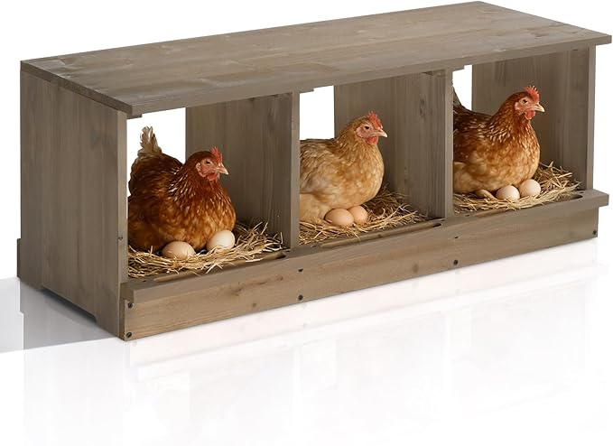 VINGLI Chicken Nesting Boxes, Wooden Nesting Boxes for Chickens, Egg Nesting Box for Hens, Chicken Coop Laying Boxes (3 Compartments)