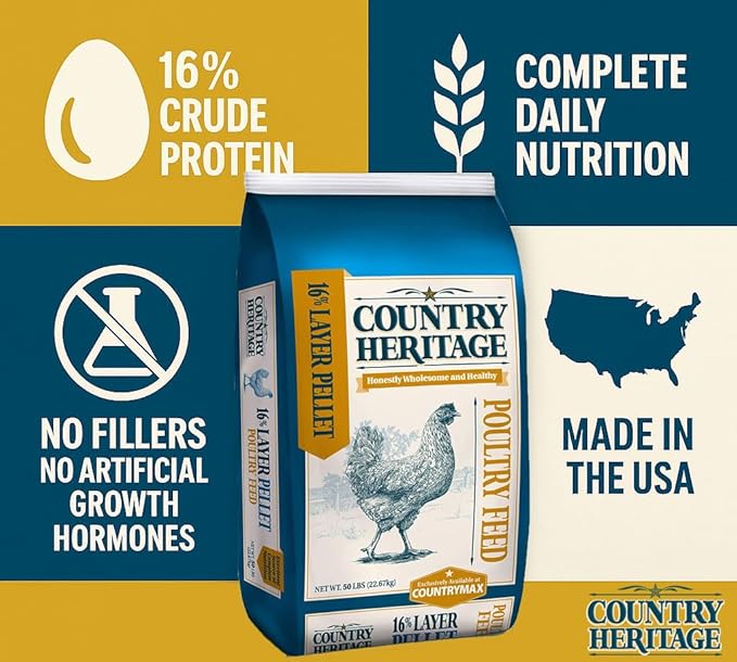 Country Heritage Hen Egg Layer Pellet 50lbs - 16% Protein Chicken Feed for Increased Egg Production & Strong Eggshells, High Protein