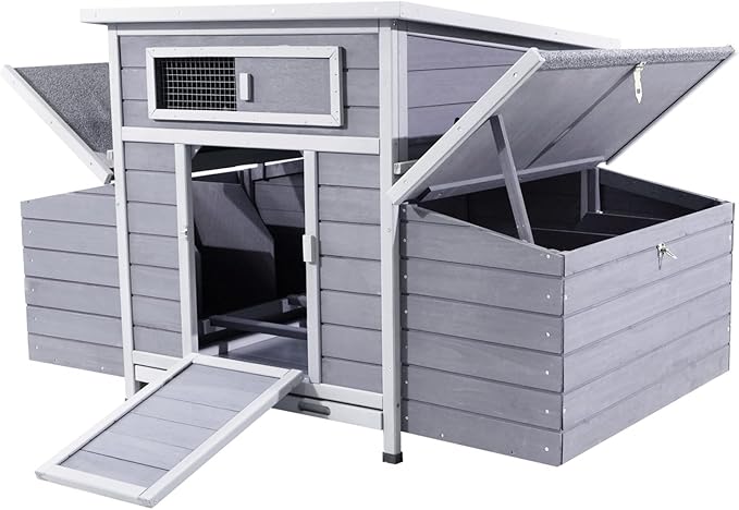 Wooden Chicken Coop with 6 Nesting Boxes,Outdoor Hen House for Backyard, Easy-Clean,Weatherproof Poultry Chicken Cage