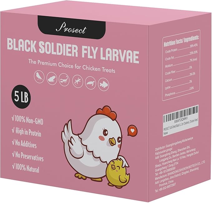 PROSECT 5LB Black Soldier Fly Larvae for Chickens,More Calcium Than Dried Mealworms,High Protein,Food of Natural Non-GMO Chicken,Treat for Laying Hen, Ducks, Wild Birds,Turtles