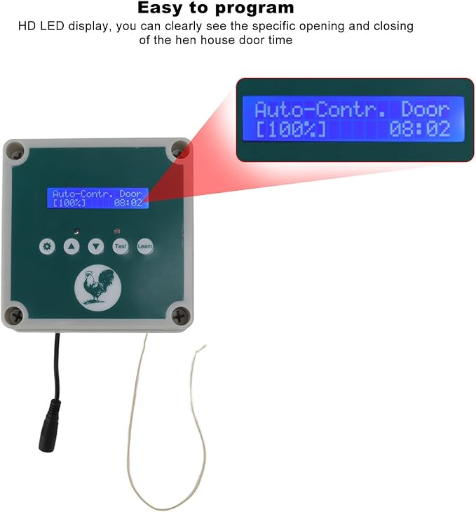 IP44 Rated Automatic Chicken Coop Door Opener Kit with Timer Remote Control for Poultry House Security (US Plug)