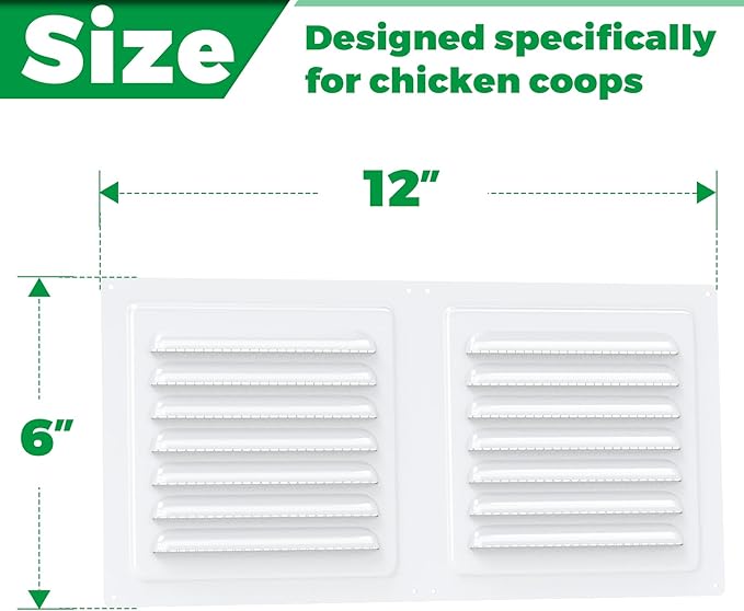 Forestchill Air Vent Louver for Chicken Coop, 6" x 12" Air Vent Grille with Built in Screen Mesh, Louvered Exhaust Grille for Chicken Coops Ventilation, White