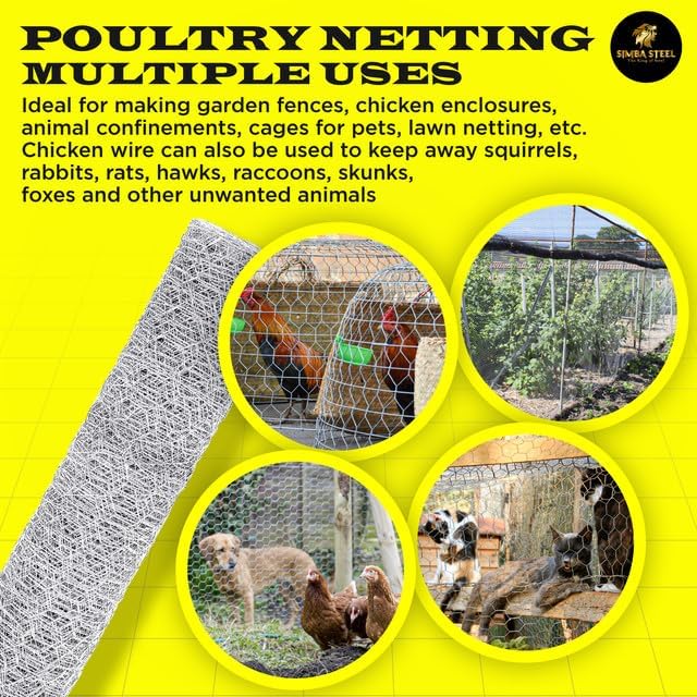 Chicken Wire 48 in x 150 FT x 2” Mesh x 20GA | Poultry Wire Netting | Hot Dipped Galvanised | Hexagonal Galvanized Mesh for Chicken Coop, Rabbit Cage, Fence Barrier PM48x150x2