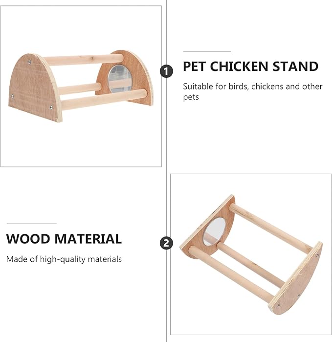 POPETPOP Wood Chicken Perch with Mirror Roosting Bar Training Perch Standing Stick Rack Fun Toys for Coop and Brooder Bird Hens Parrots Macaw