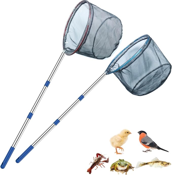 Fishing Net 2 Pack Retractable Lightweight Landing Net with Aluminum Rod Handle Fishing Nets for Youth Catch and Release Butterfly Nets
