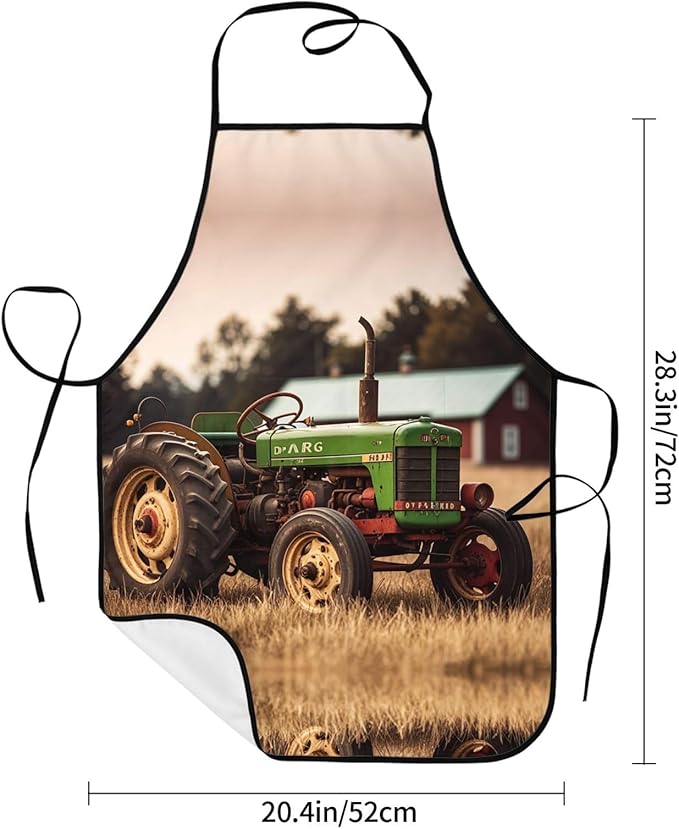 Kitchen Apron For Women Men Waterproof Heat Insulation Cooking Aprons Old Tractor Photo Farm Bib Apron With Large Pockets For Chefs, Bbq, Baking, Gardening, Salon