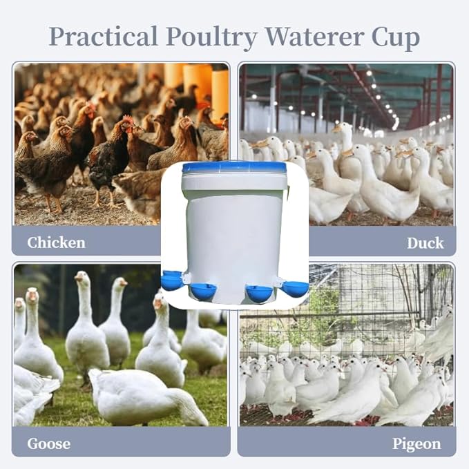 Chicken Waterer Cups 5 Packs, Automatic Waterer Feeder with Anti-Leak System for Chicken, Duck, Goose, Bunny (Blue)